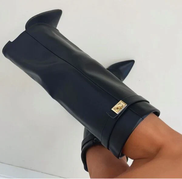 Bottes hautes femme à talons – Design élégant avec détail doré - Image 9