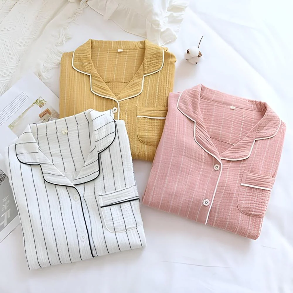 Chemise de Nuit en Coton Rayures Pastel - Image 5