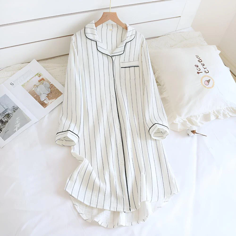 Chemise de Nuit en Coton Rayures Pastel - Image 7