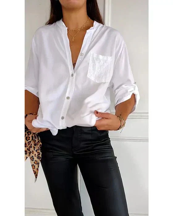 Chemisier Femme Blanche En Coton À Coupe Élancée Et Manches Longues - Image 6