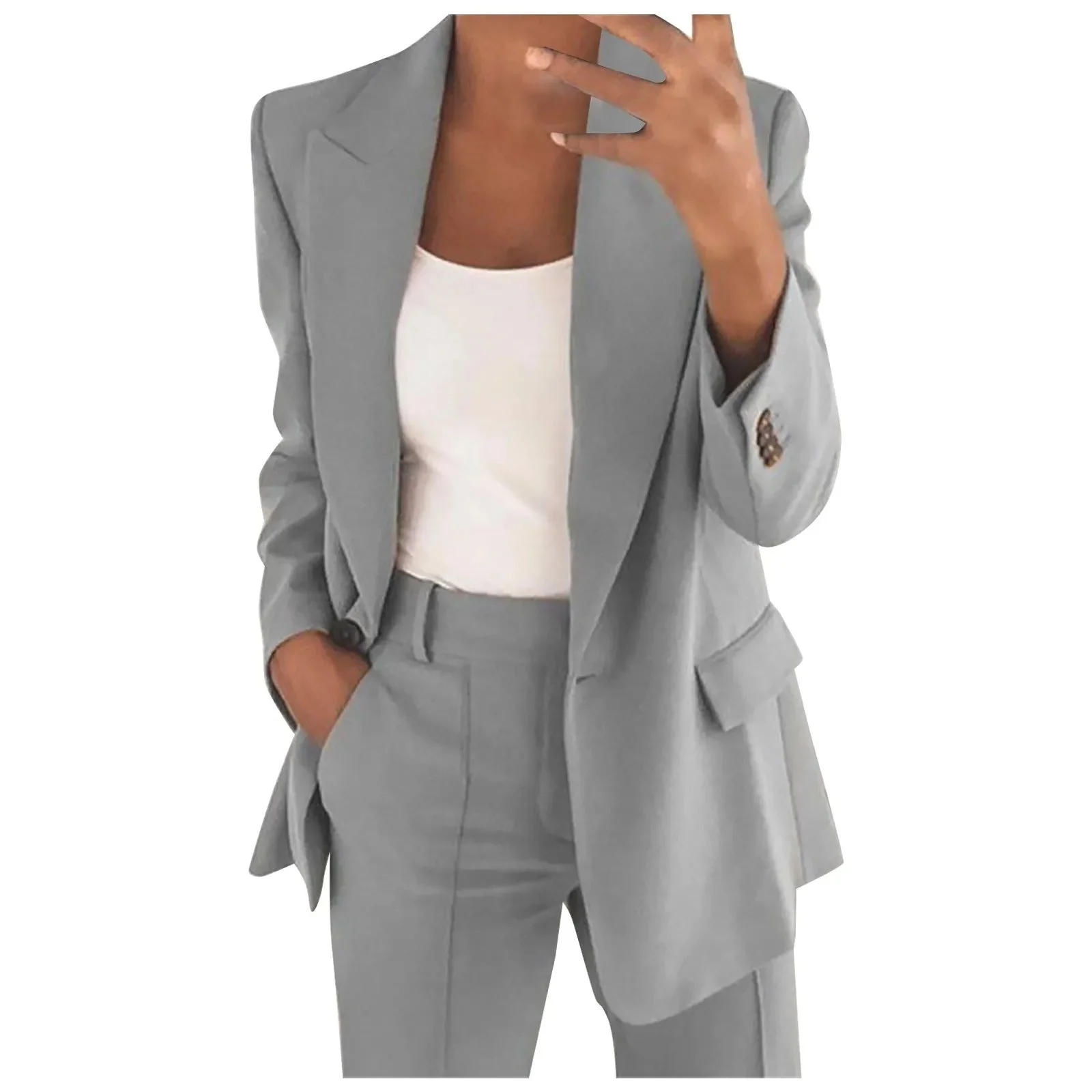 Ensemble blazer et pantalon élégant femmes – Costume deux pièces sobre et raffiné pour travail, affaires et occasions formelles - Image 4