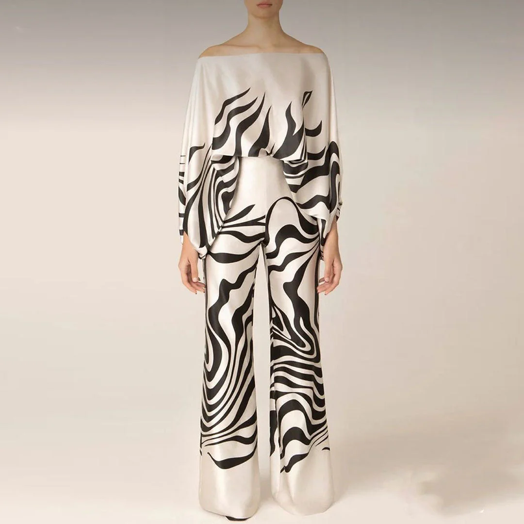 Ensemble Deux Pièces Satin à Épaule Asymétrique Femme – Élégant, Fluide Léger - Image 3