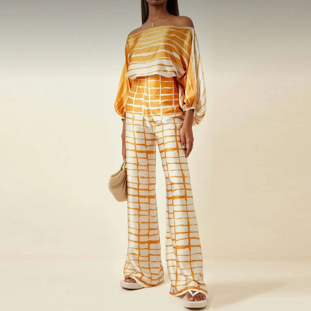 Ensemble Deux Pièces Satin à Épaule Asymétrique Femme – Élégant, Fluide Léger - Image 6