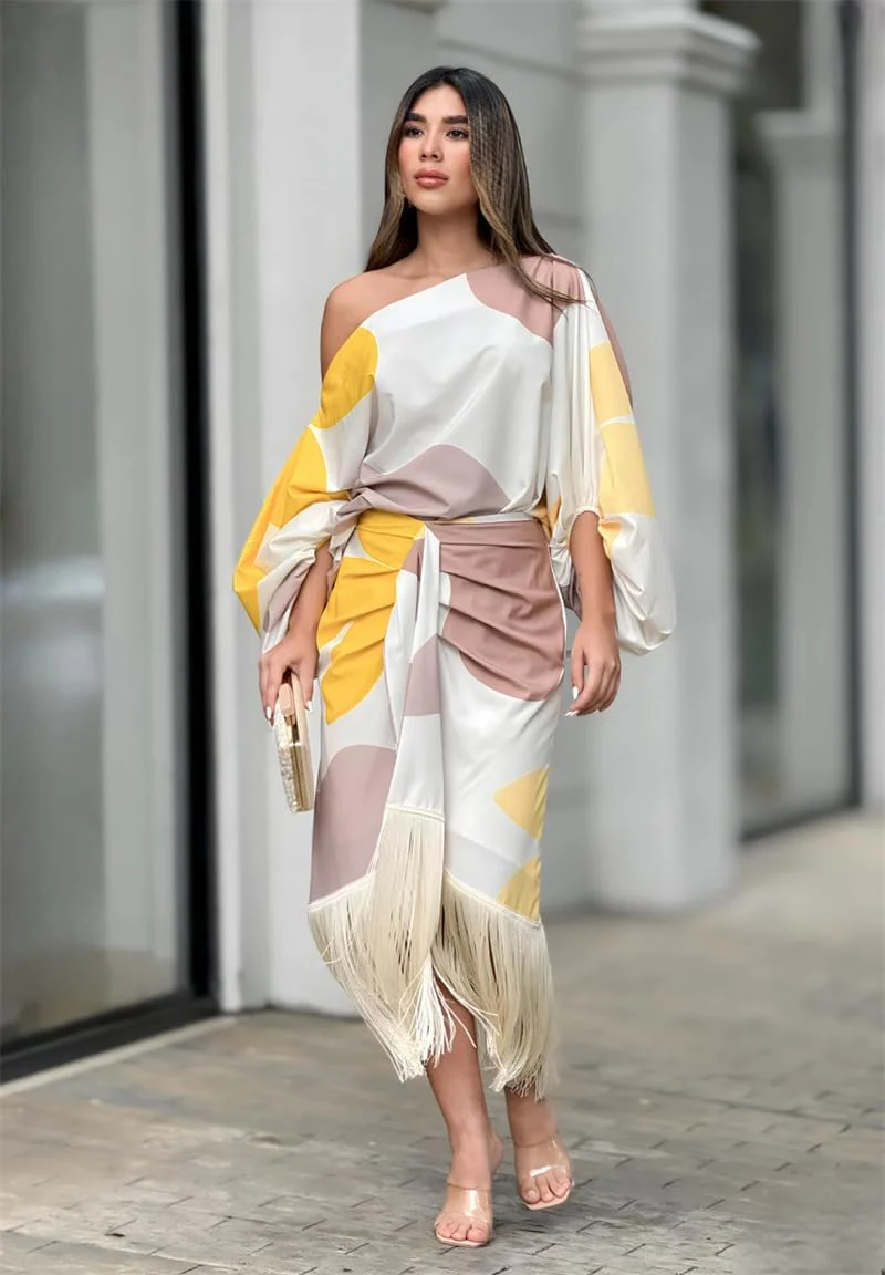 Ensemble Imprimé à Épaule Asymétrique Femmes – Élégant, Audacieux, Flatteur - Image 5