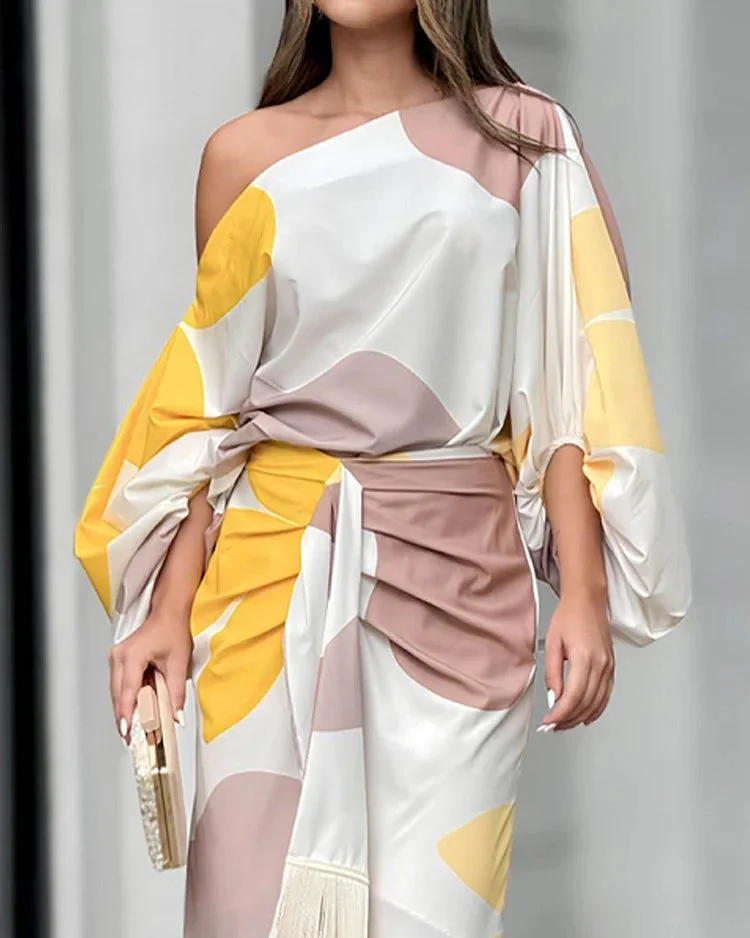 Ensemble Imprimé à Épaule Asymétrique Femmes – Élégant, Audacieux, Flatteur - Image 7