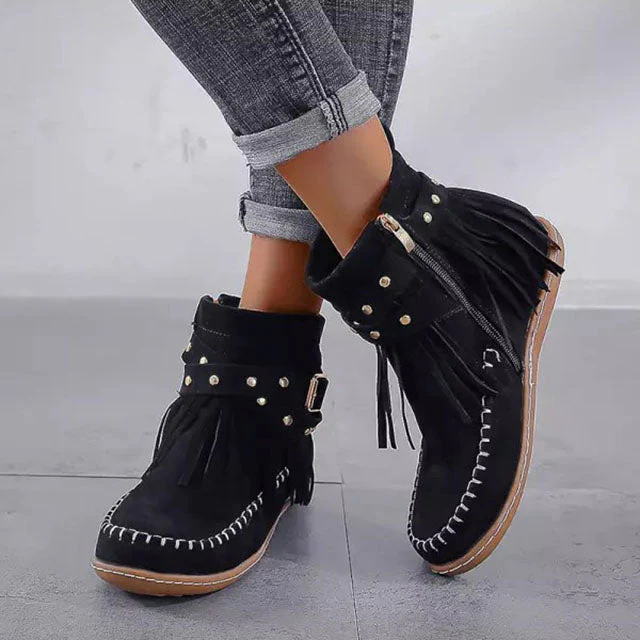 Femmes Botte Cheville Franges Suédées Vintage – Audacieuses, Élégantes - Image 3