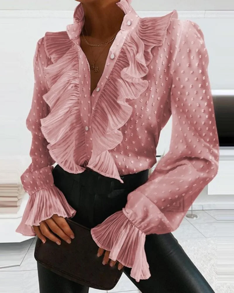 Femmes élégante à volants et boutons soirée bureau Blouse – Stylée, Flatteuse - Image 4