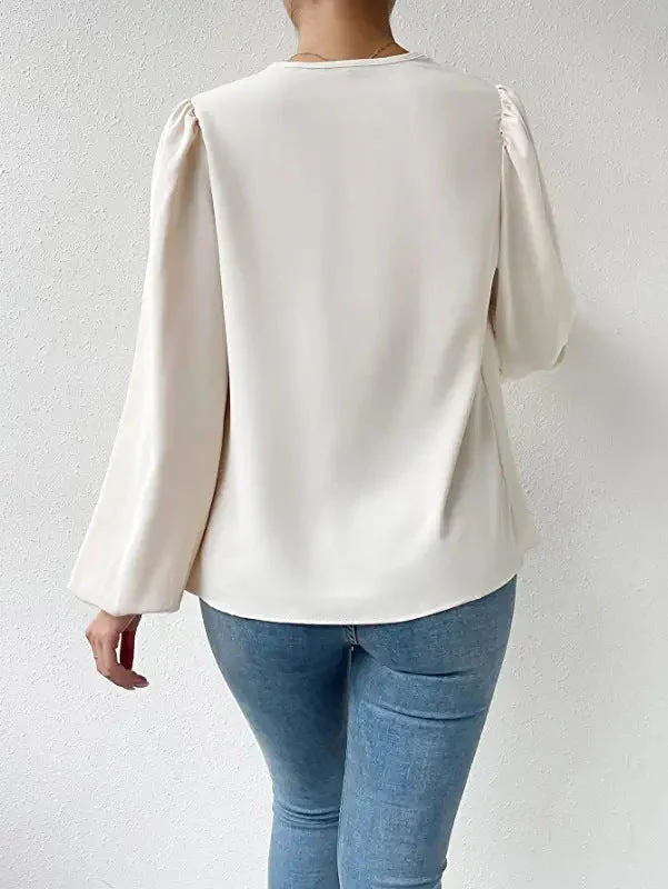 Femmes Élégante Col Cowl Chiffon Manchon ballon Chemisier - Polyvalente - Image 9