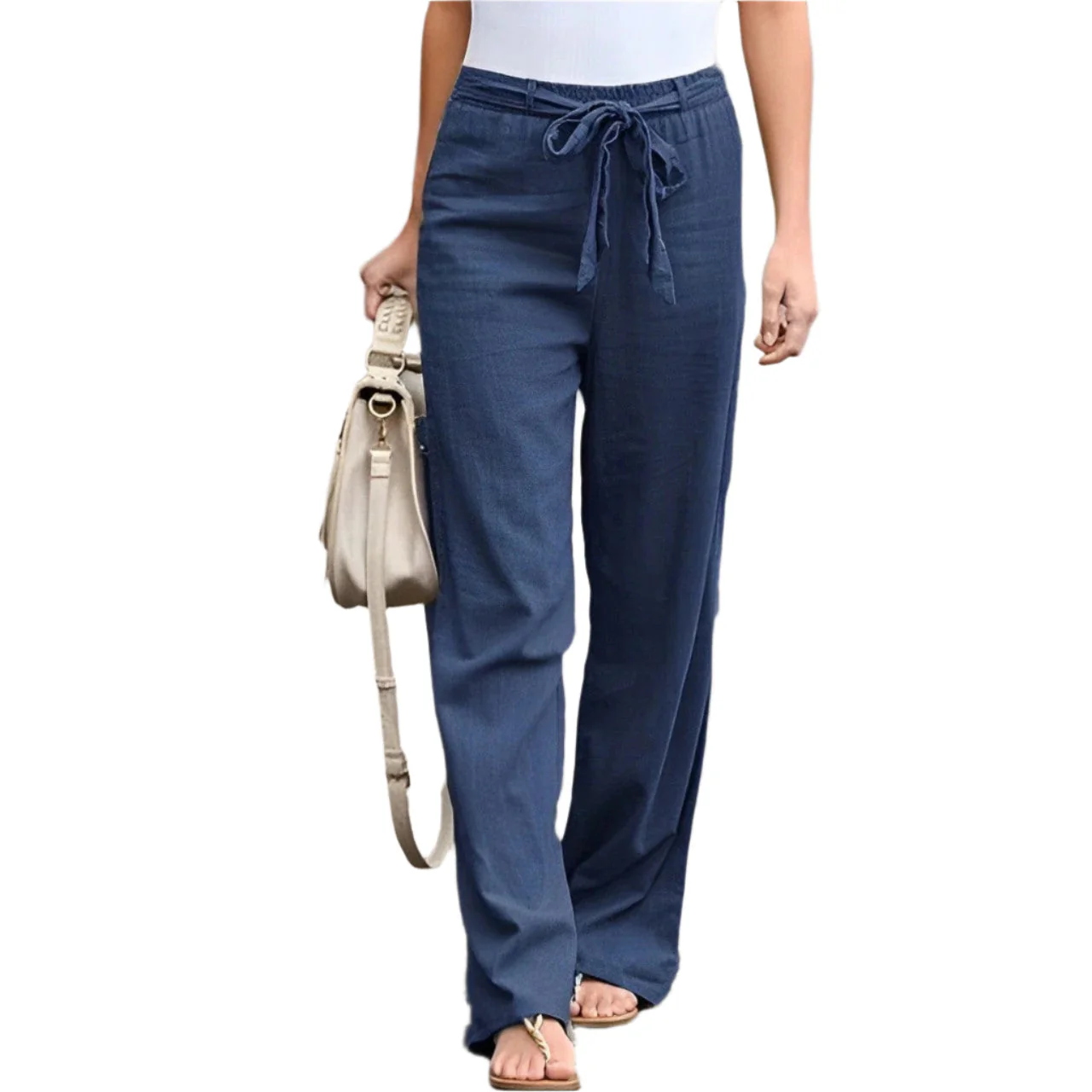 Pantalon large en lin confortable pour femmes – Taille élastique légère et coupe décontractée respirante pour l'été - Image 3