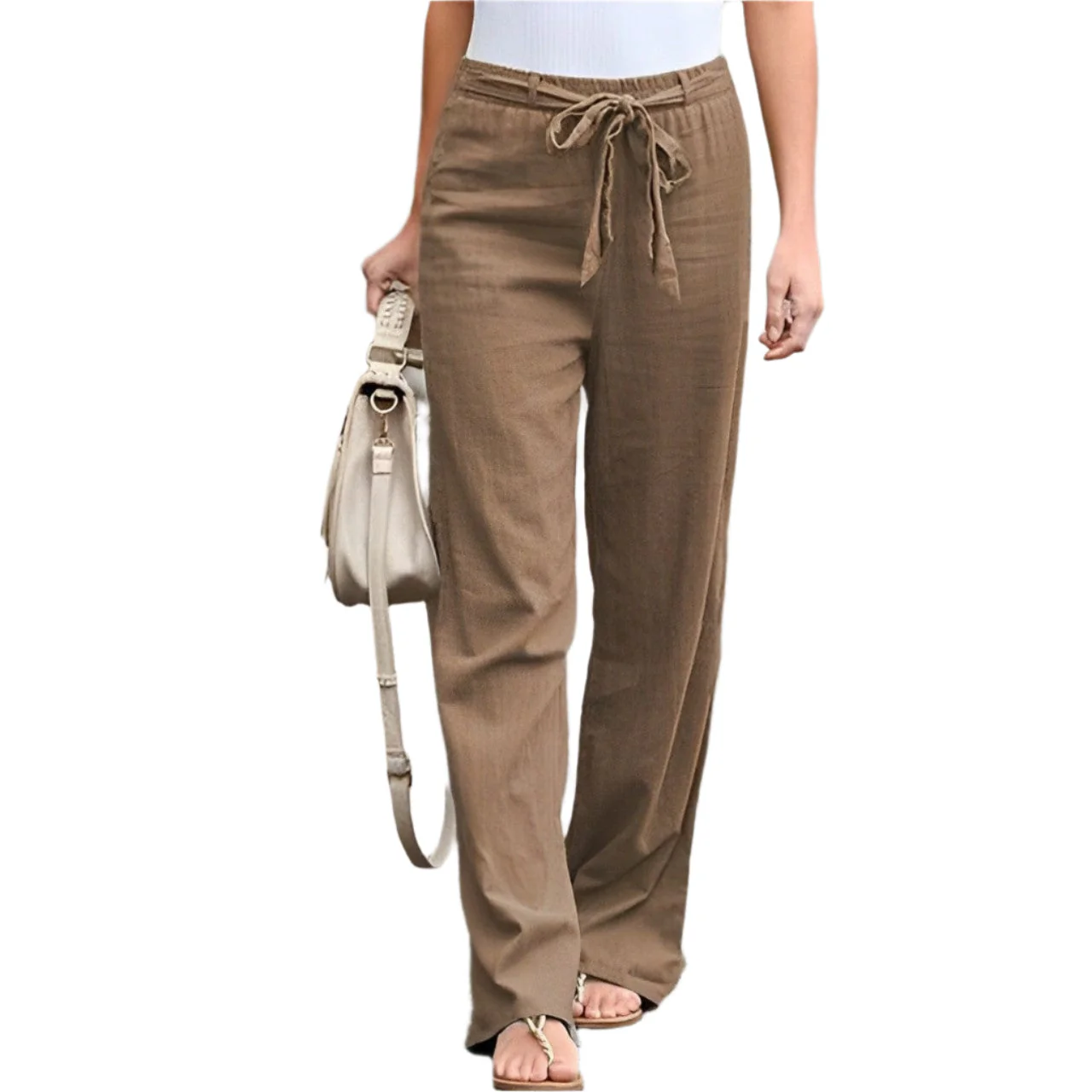 Pantalon large en lin confortable pour femmes – Taille élastique légère et coupe décontractée respirante pour l'été - Image 5