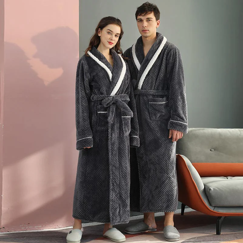 Peignoir Chaud en Molleton Épais Confort Unisexe – Robe de Chambre Douce et Moelleuse avec Ceinture et Poches, Pyjama d’Hiver pour Hommes et Femmes - Image 11