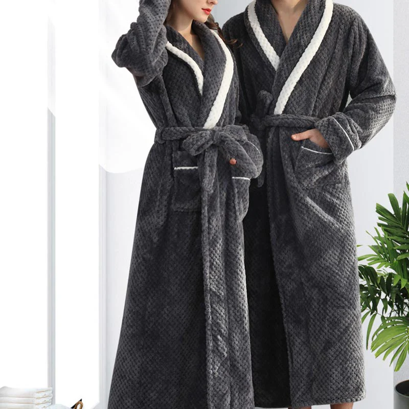 Peignoir Chaud en Molleton Épais Confort Unisexe – Robe de Chambre Douce et Moelleuse avec Ceinture et Poches, Pyjama d’Hiver pour Hommes et Femmes - Image 12