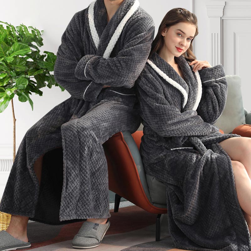 Peignoir Chaud en Molleton Épais Confort Unisexe – Robe de Chambre Douce et Moelleuse avec Ceinture et Poches, Pyjama d’Hiver pour Hommes et Femmes - Image 13