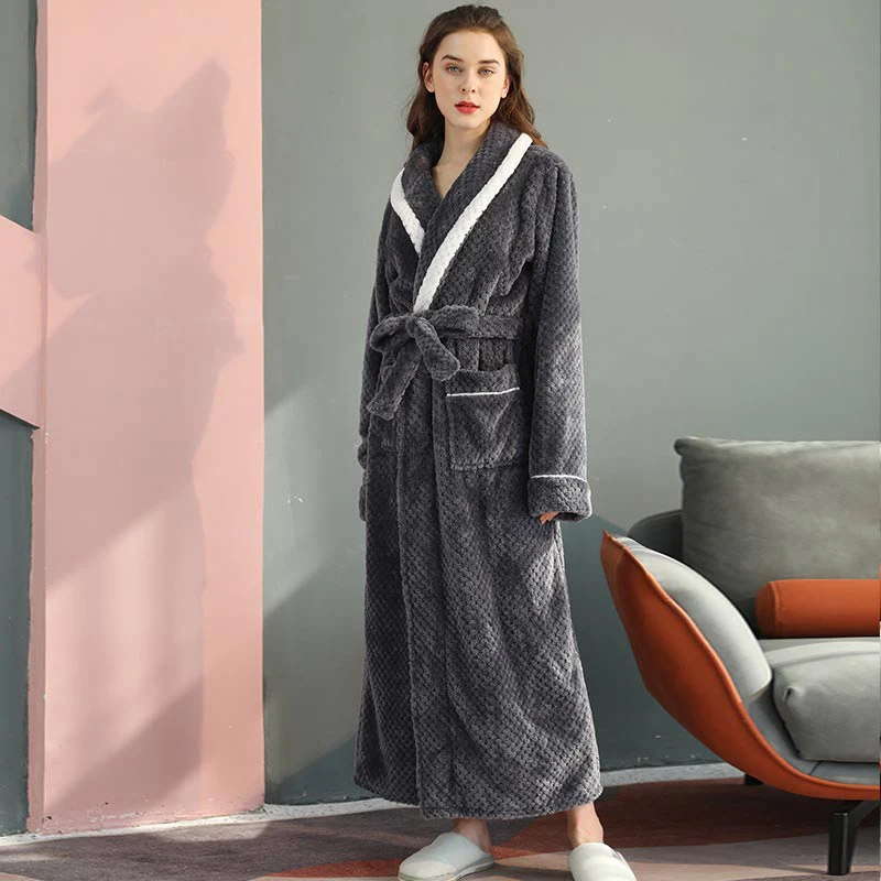 Peignoir Chaud en Molleton Épais Confort Unisexe – Robe de Chambre Douce et Moelleuse avec Ceinture et Poches, Pyjama d’Hiver pour Hommes et Femmes - Image 14