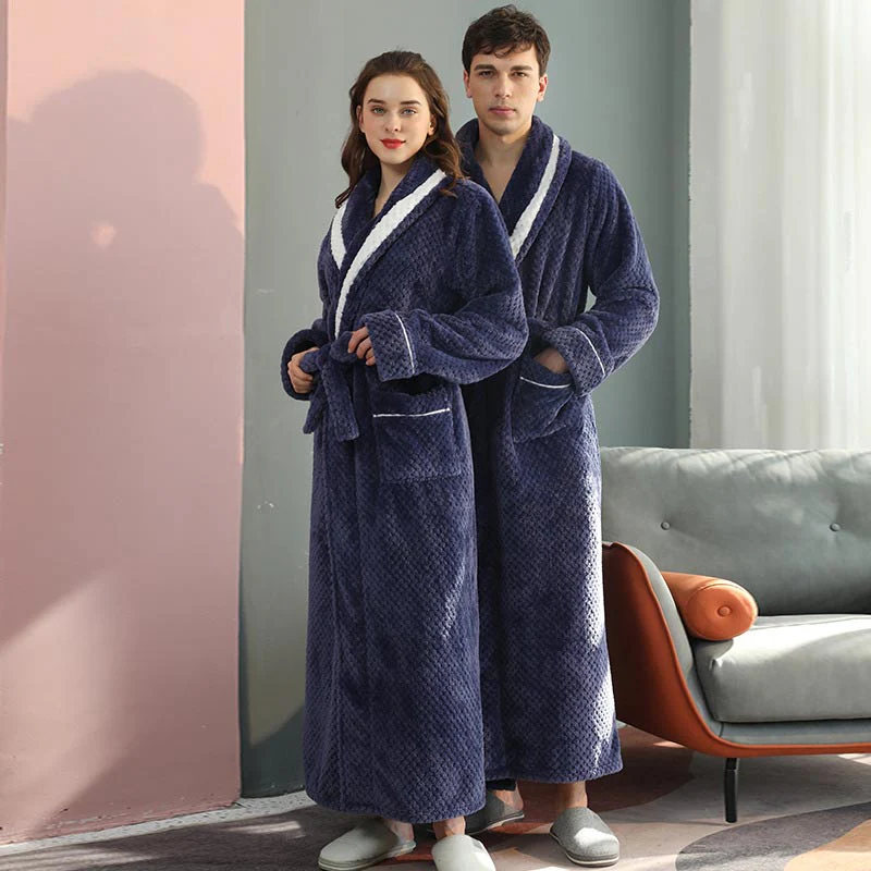 Peignoir Chaud en Molleton Épais Confort Unisexe – Robe de Chambre Douce et Moelleuse avec Ceinture et Poches, Pyjama d’Hiver pour Hommes et Femmes - Image 16