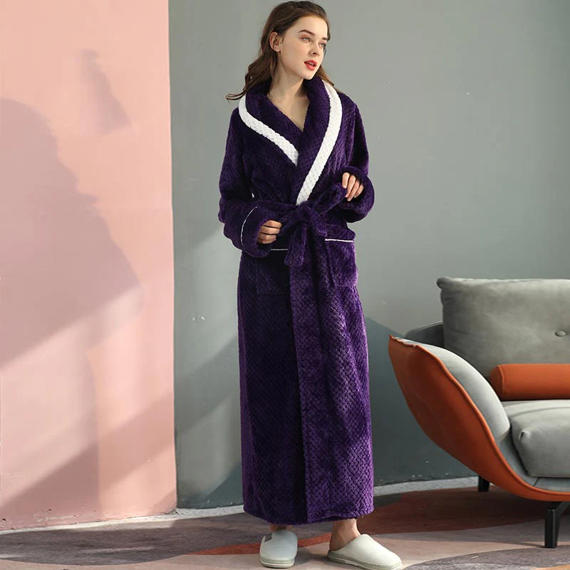 Peignoir Chaud en Molleton Épais Confort Unisexe – Robe de Chambre Douce et Moelleuse avec Ceinture et Poches, Pyjama d’Hiver pour Hommes et Femmes - Image 3