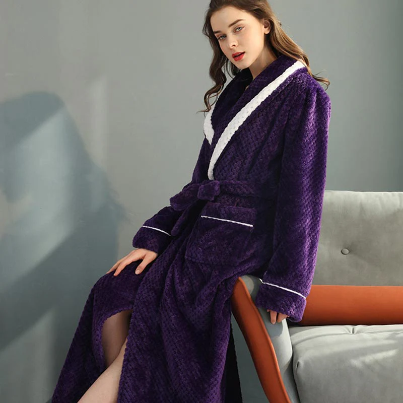 Peignoir Chaud en Molleton Épais Confort Unisexe – Robe de Chambre Douce et Moelleuse avec Ceinture et Poches, Pyjama d’Hiver pour Hommes et Femmes - Image 4