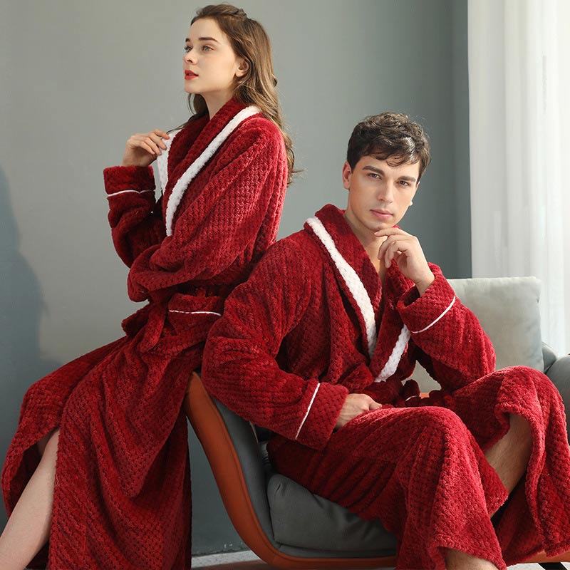 Peignoir Chaud en Molleton Épais Confort Unisexe – Robe de Chambre Douce et Moelleuse avec Ceinture et Poches, Pyjama d’Hiver pour Hommes et Femmes - Image 6