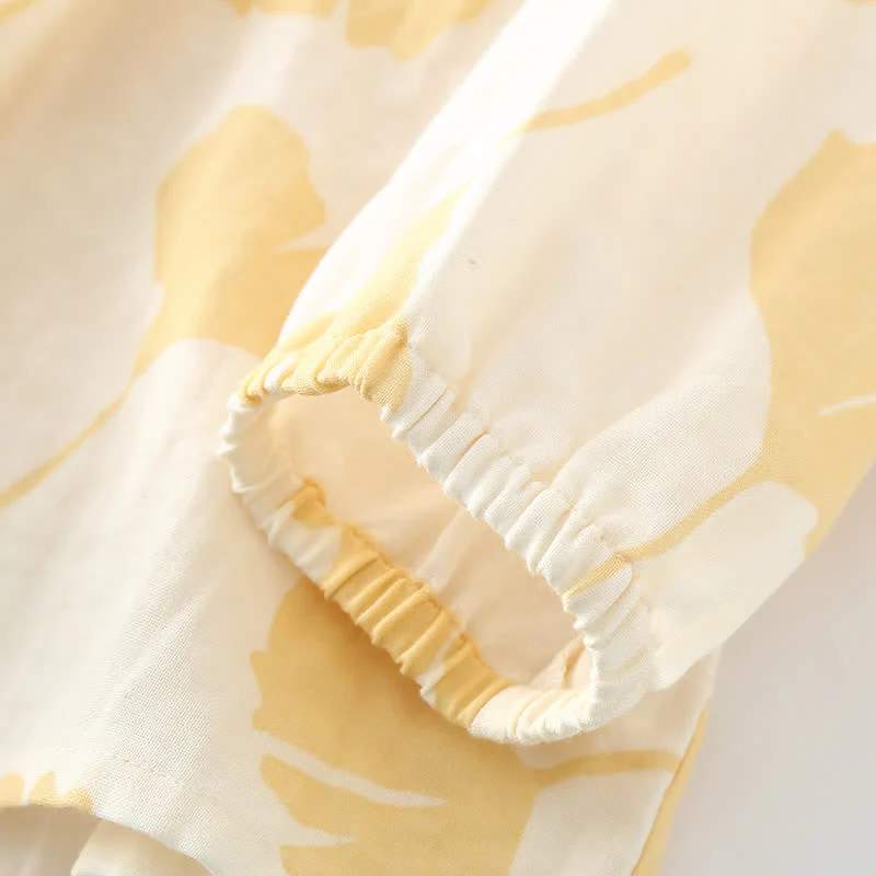 Pyjama Décontracté Élégant Femme à Feuilles de Ginkgo – Ensemble 2 Pièces Léger et Doux en Coton avec Noeud Décoratif et Coupe Ample - Image 8