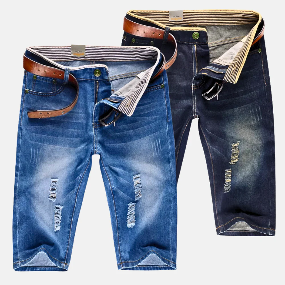 Short en jean structuré décontracté pour homme – Classique, détails déchirés - Image 3